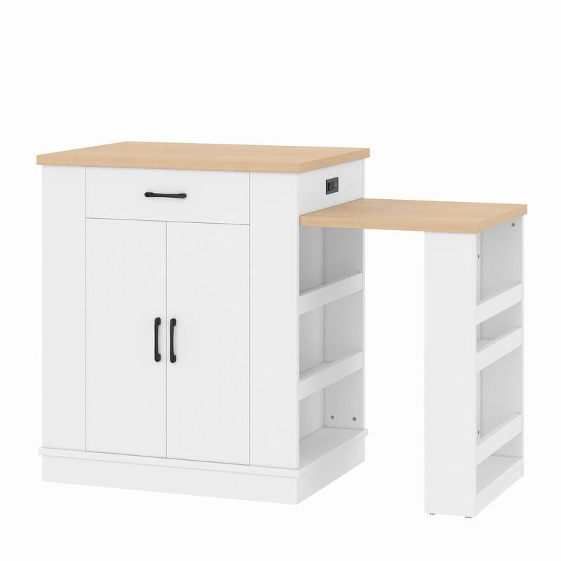 80.7" Kitchen Island with Extendable Top, Drawers and Cabinets for Versatile Cooking and Dining Solutions
