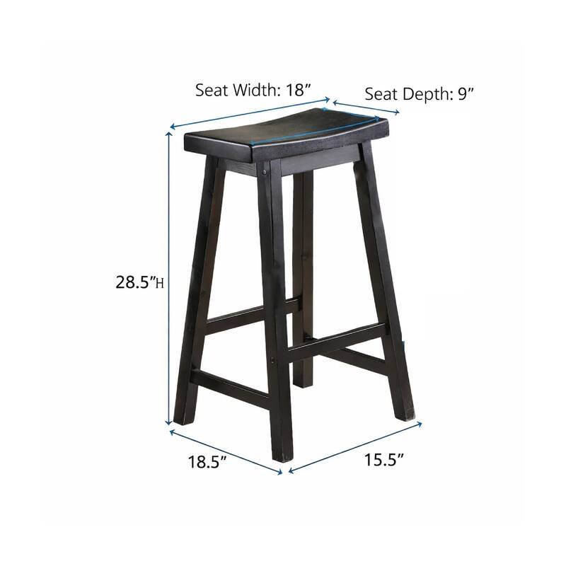 Wooden 29" Counter Height Stool with Saddle Seat, Black, Set Of 2