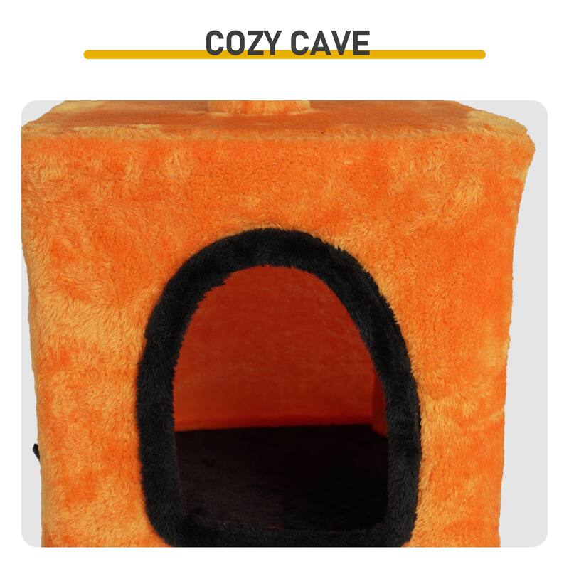 39" Halloween Cat Tree with Condo, Sisal Scratching Posts & Toys - 25.2" L × 12.0" W × 39.0" H