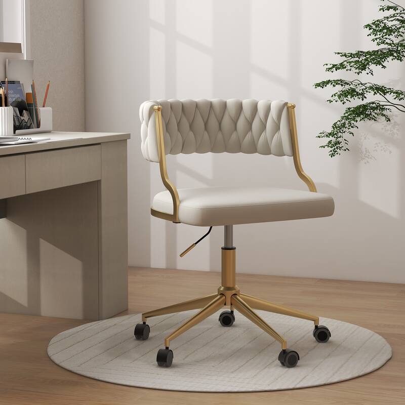 Velvet Home Desk Chair Office Swivel Chair with Wheels and Gold Base