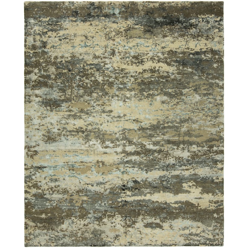 Modern Multi-Colored Hand-Knotted Wool & Viscose Area Rug - 2'6" x 10' - Multi-Colored