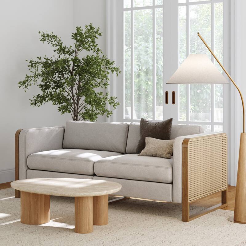 Madison Modern Upholstered Modular Sofa or Couch for Living Room with Solid Wood Legs - Loveseat - Gray/Light Brown/Rattan