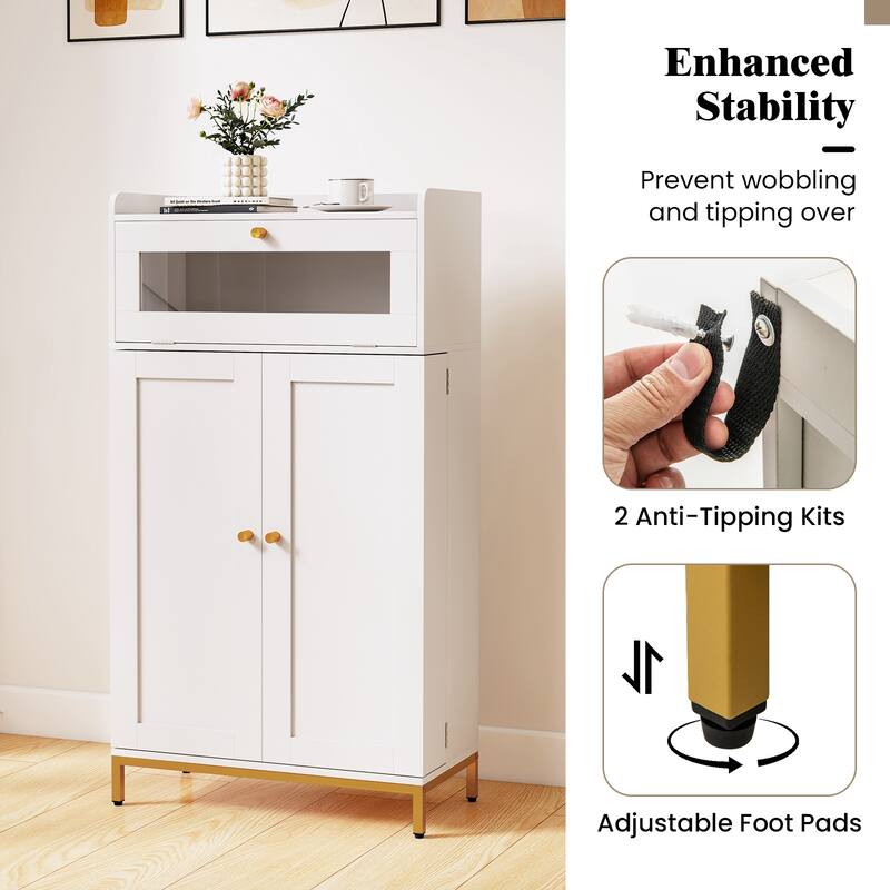 Gymax Kitchen Pantry Cabinet Power Outlet & APP Control LED Lights