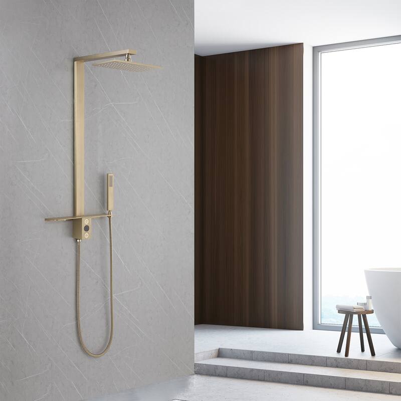 36"H Stainless Steel Exposed Rain Shower System With Handheld Shower (Valve Not Included)