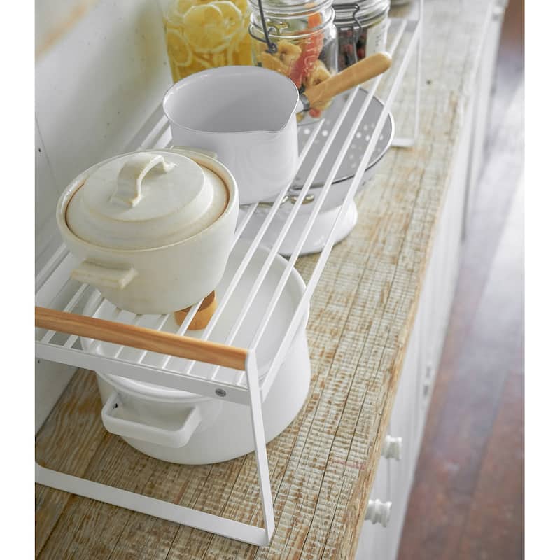 Yamazaki Home Countertop Wire Shelf, Steel and Wood, Holds 11 lbs - L 8.86 x W 23.62 x H 8.66 inches