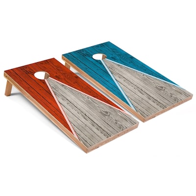 Solid Wood Cornhole Boards - Orange and Turquoise Triangle Design
