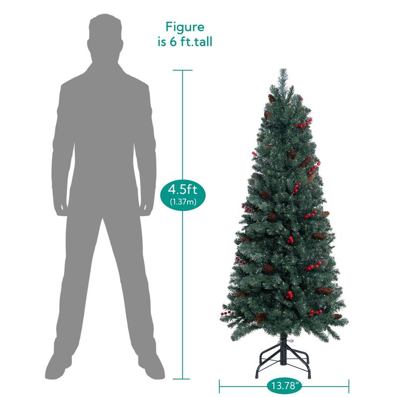 Belen 6.5ft Pencil Christmas Tree Prelit pre-Decorated with Pine Cones ...