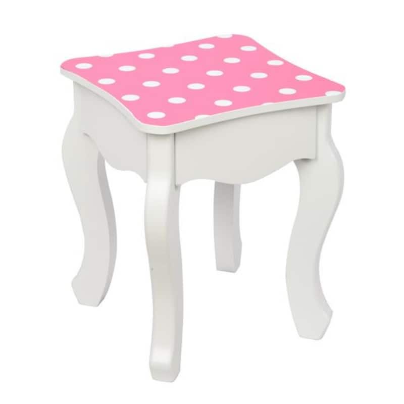 Three-Fold Mirror Single-Drawing Curved Foot Children Dressing Table Red Dots - 23.63 x 11.03 x 38.59