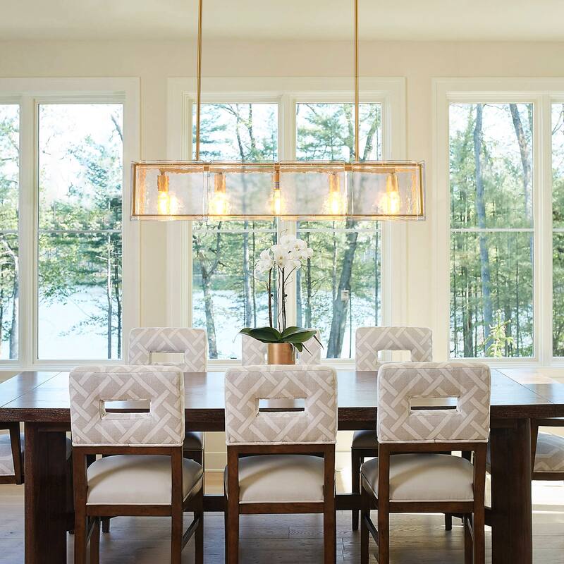 Modern 39.37" Large Rectangle Water Ripple Glass Chandelier for Dining Room - W39.4"