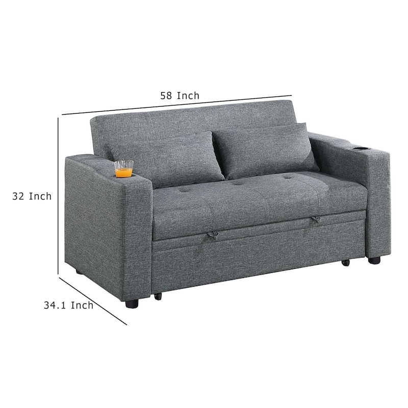 Soen Convertible Sofa w Pull Out Sleeper Bed, 2 Pillows, Slate Gray