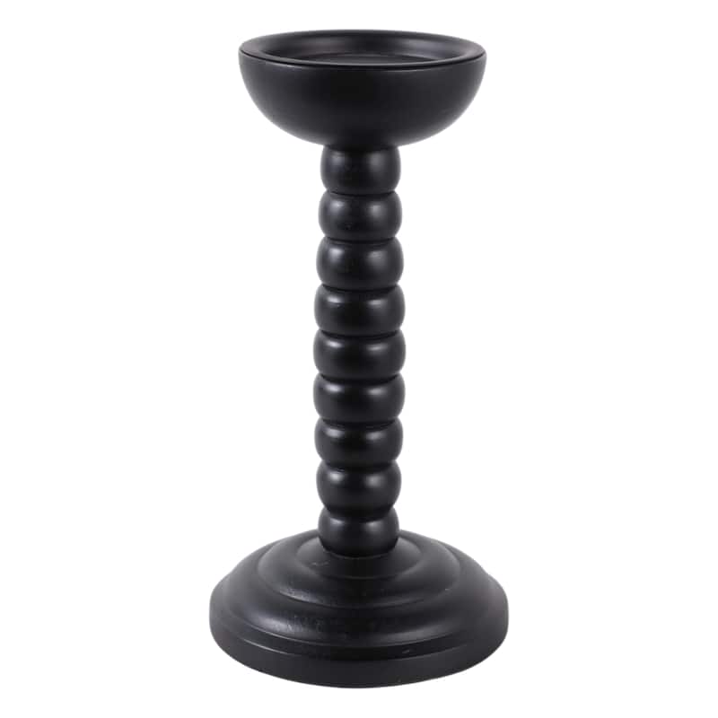 Wood Candle Holder Sculpted Round Base and Turned Detailing Accent