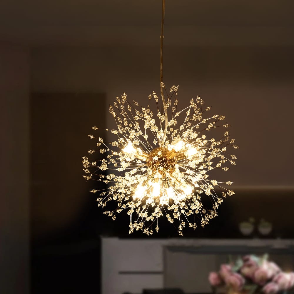 8/9/16-Light Modern Glam Linear Sputnik Globe Pendant Island Light Firework Starburst Crystal Chandelier with Crystal Beads