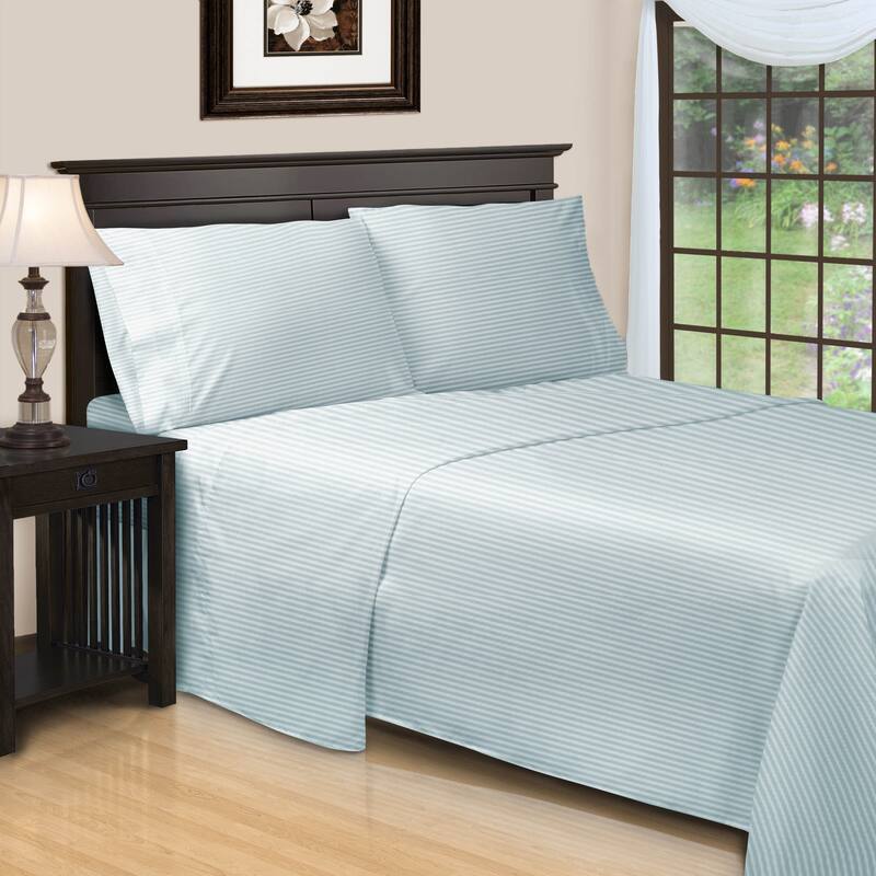 Superior Egyptian Cotton 600TC Striped Deep Pocket Sheet Set - King - Light Blue