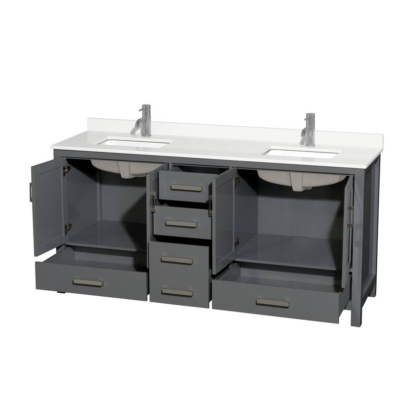 Sheffield 72-inch Double Vanity, Single Hole Quartz Top