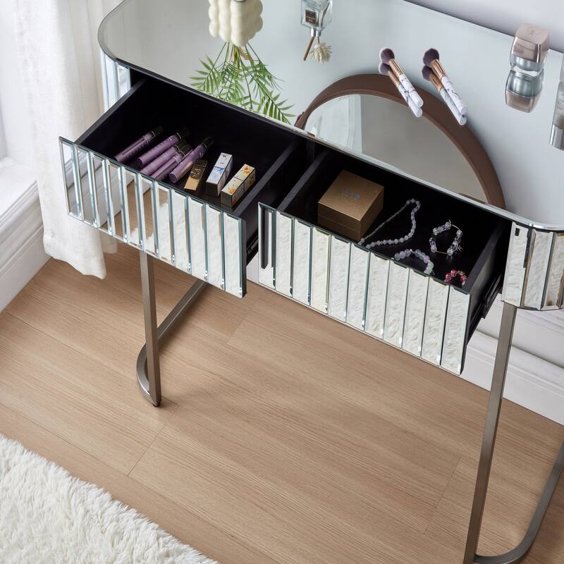 39" Mirrored Makeup Vanity Table with Stainless Steel Base