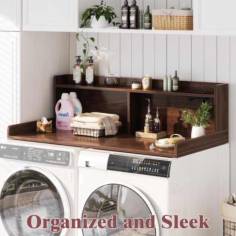 54" x 27.4" Laundry Countertop for Washer and Dryer with Non-Slip Pads，LED Lights，Power Outlets