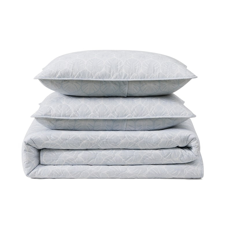 Tommy Bahama Line Palms Cotton Reversible Blue Quilt Set