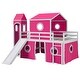 preview thumbnail 12 of 28, Playhouse Full Size Loft Bed with Slide Pink Tent and Tower for Kids