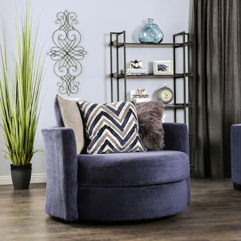 Furniture of America Slaren Traditional Navy Microfiber Swivel Chair