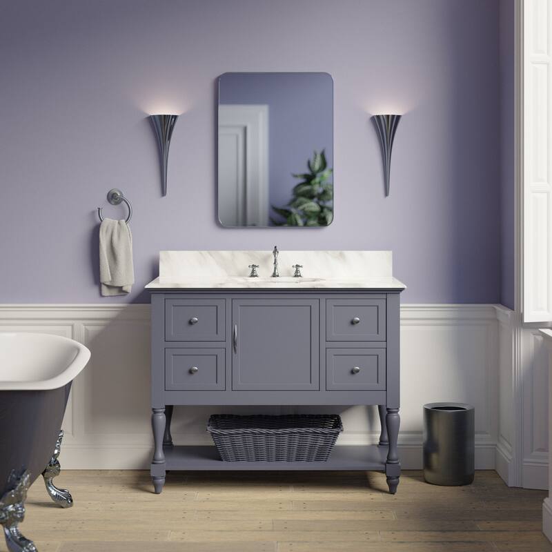 KitchenBathCollection Beverly 42" BathroomVanity w/ Carrara Marble Top - Marine Gray