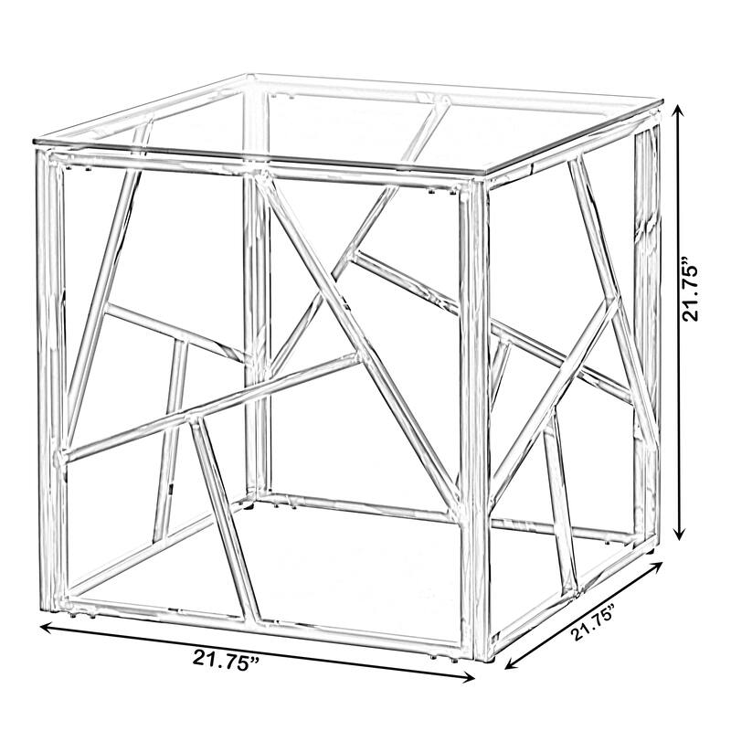 Modern Square End Side Table, Tempered Glass Top Metal Coffee Table