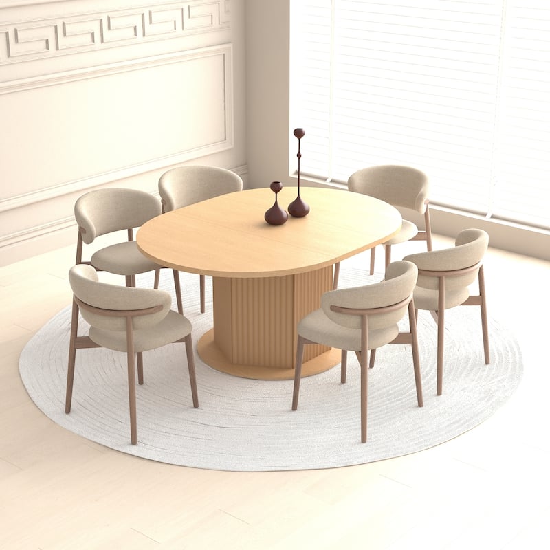 Round Dining Table for 4-6 People, Kitchen Table with Bump Texture Base, Wooden Dinner Table for Dining Room Family Gathering
