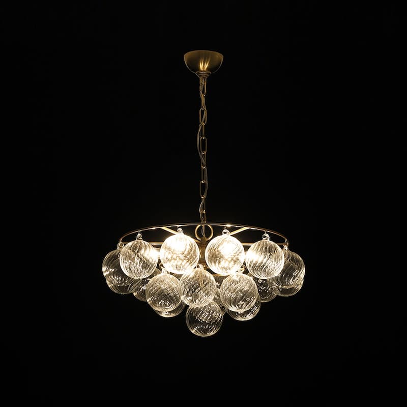 Mid-Century 6-Light Cluster Ribbed Glass Globe Bubble Chandelier