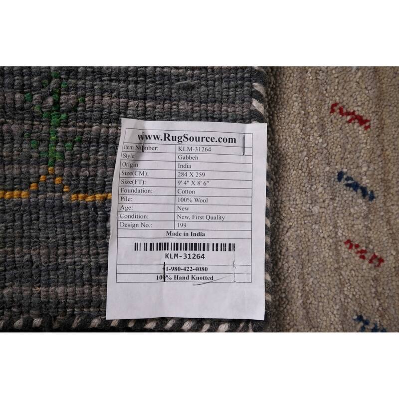 Tribal Striped Gabbeh Oriental Square Area Rug Handmade Wool Carpet - 8'6"x 9'4"