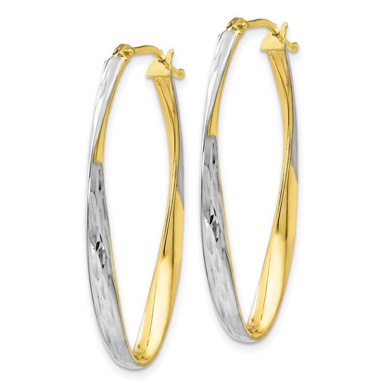 Curata 10k Yellow Gold White Rhodium plated Sparkle Cut 36x2.75mm Hoop Earrings - 36x2.75mm Wide 2.75mm Thick