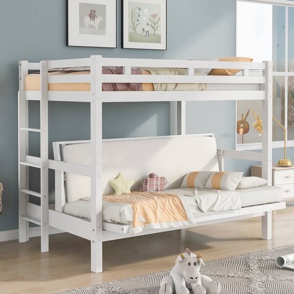 slide 2 of 9, Twin over Full Bunk Bed, Convertible Down Bed, with Ladder and Guardrail