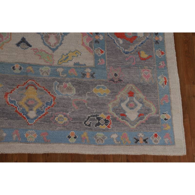 Hand Knotted Oriental 100% Wool Carpet Transitional Geometric Beige & Ivories Oushak Area Rug - 12' 4'' X 8' 11''