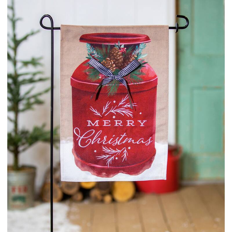 12.5 in. x 18 in. Merry Christmas Milk Can Garden Burlap Flag