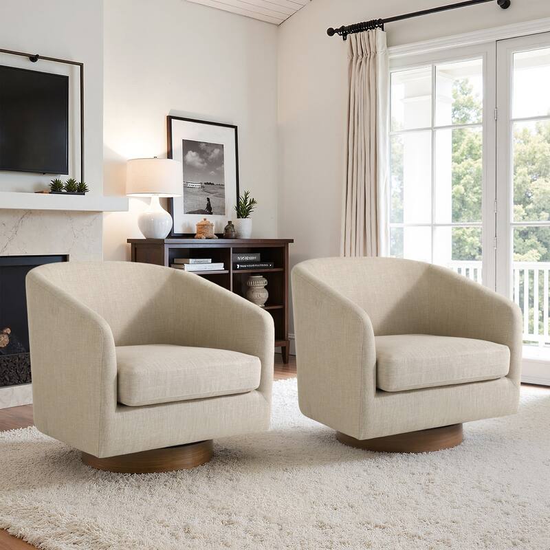 2 Set Modern Wide Round Swivel Accent Barrel Chairs