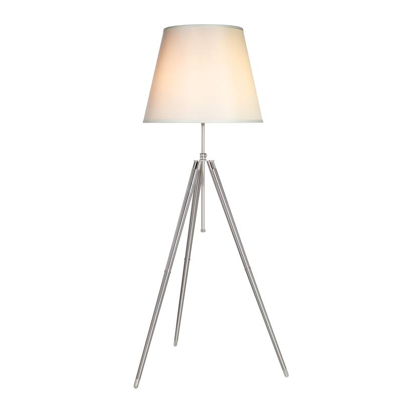 66 Inch Floor Lamp with White Drum Shade, Modern Chrome Metal Tripod Base