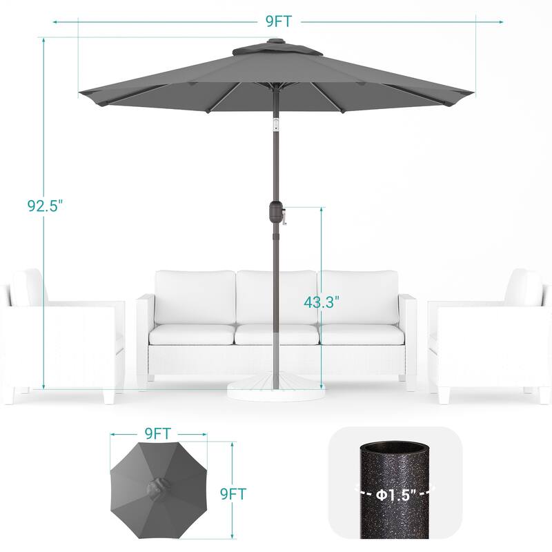 Bonosuki 9ft Patio Umbrella Market Table Umbrella with Tilt and Crank
