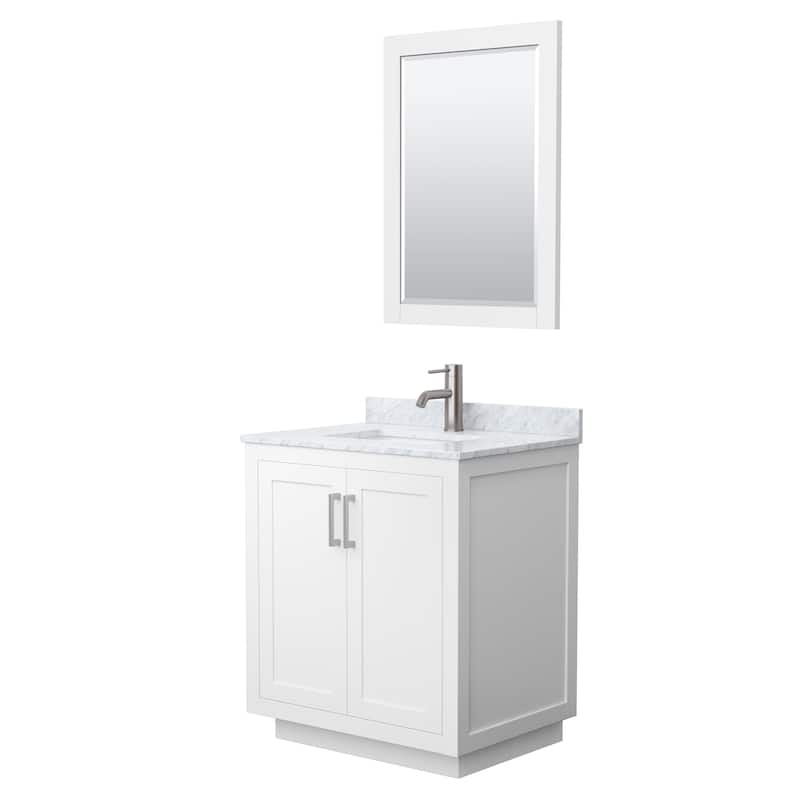 Miranda Single Vanity Set, White Carrara Marble Top, 24-Inch Mirror
