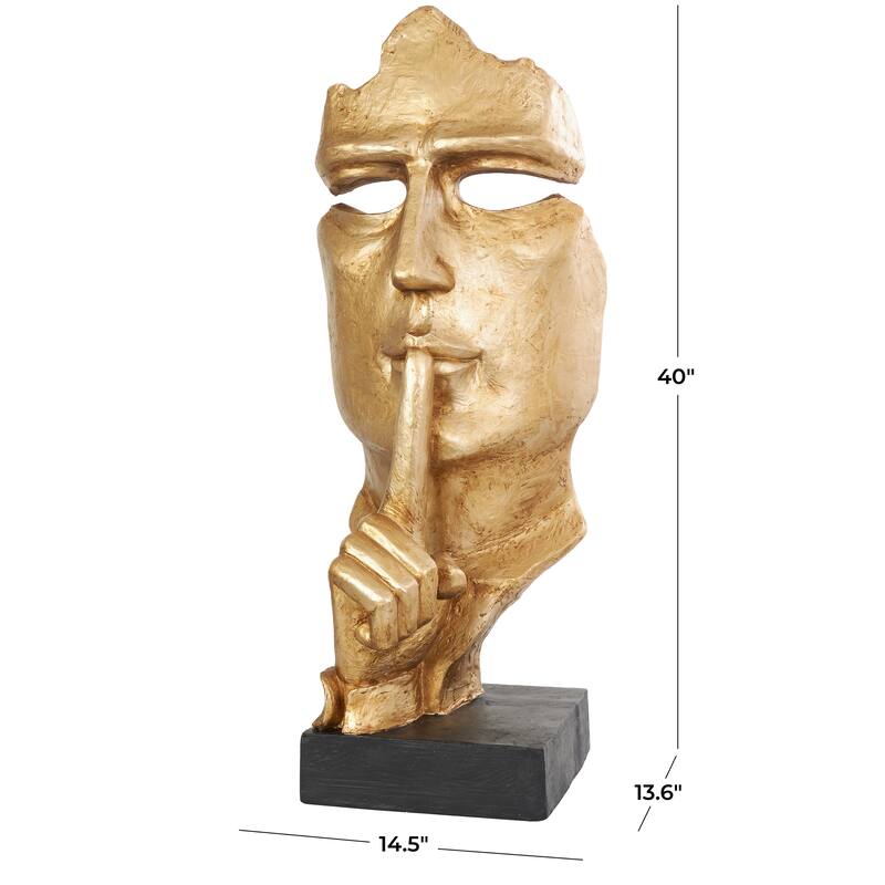 Gold Polystone Large Cutout Quiet Gesture Face People Decorative Sculpture with Black Base