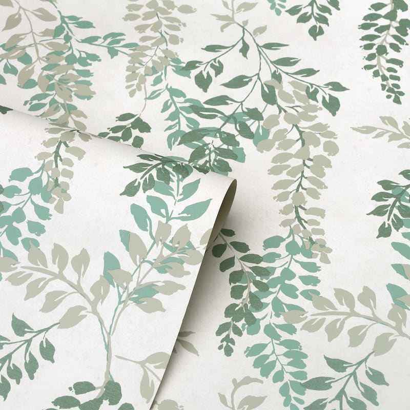 Wisteria Leaf Green Wallpaper - 20.8 in. W x 33ft L - Double Roll