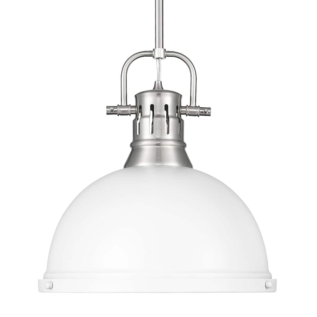 Yep by Golden Lighting Duncan 1-light 14in Rod Hung Pendant in Pewter and Matte White shade