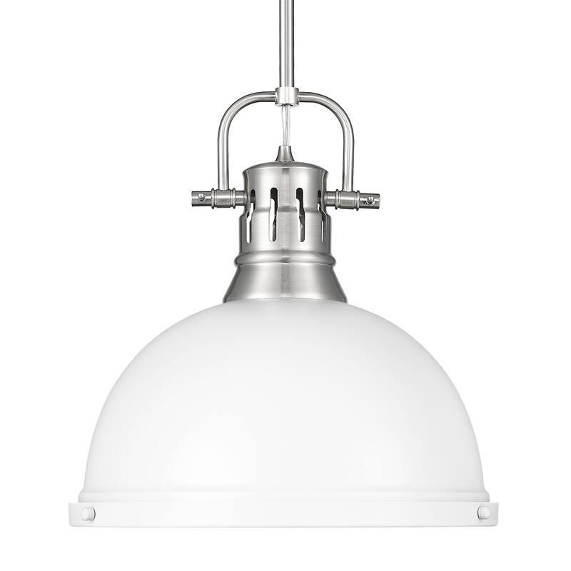 Yep by Golden Lighting Duncan 1-light 14in Rod Hung Pendant in Pewter and Matte White shade