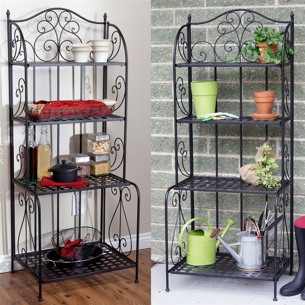 Shop Indoor / Outdoor Folding Metal Bakers Rack Plant Stand with 4