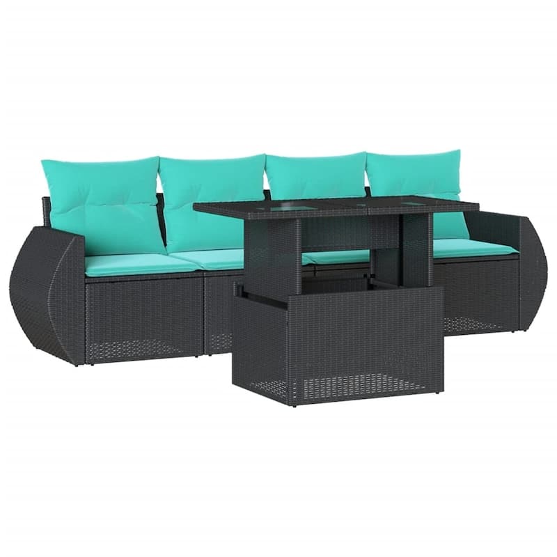 vidaXL Patio Sofa Set with Cushions and Table Outdoor 5 Piece Poly Rattan - 21.7 x 24.4 x 27.2