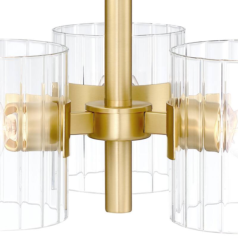Aries 15 in. 3-Light Brushed Gold Transitional Semi Flush Mount Light