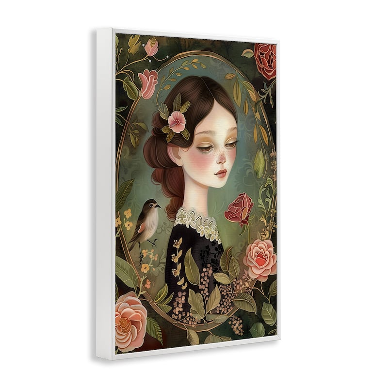 Stupell Vintage Lady & Floral Border Framed Giclee Art Design By The Dutch Lady