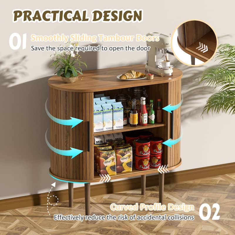 VEIKOUS Wooden Storage Sideboard with Tambour Doors, Ample Storage for Kitchen, Living Room, Bedroom