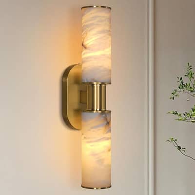 KAYLA Alabaster Wall Sconce 22", Modern Brass Wall Light, Spanish Natural Marble Indoor Sconces