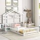 preview thumbnail 1 of 15, Twin Size House-Style Headboard Floor Bed with Fence Guardrails and Cushion Stand - Stylish and Safe White