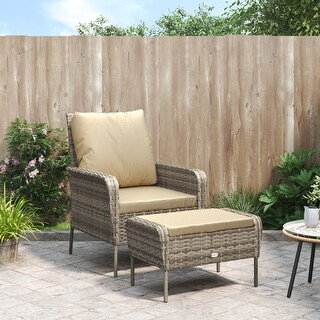 vidaXL Patio Chair with Footstool Poly Rattan - 27.2