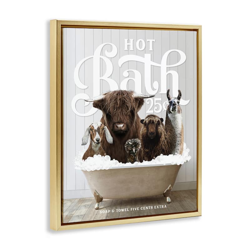 Stupell Farm Animals in Bath Framed Floater Canvas Wall Art Design by Lettered and Lined
