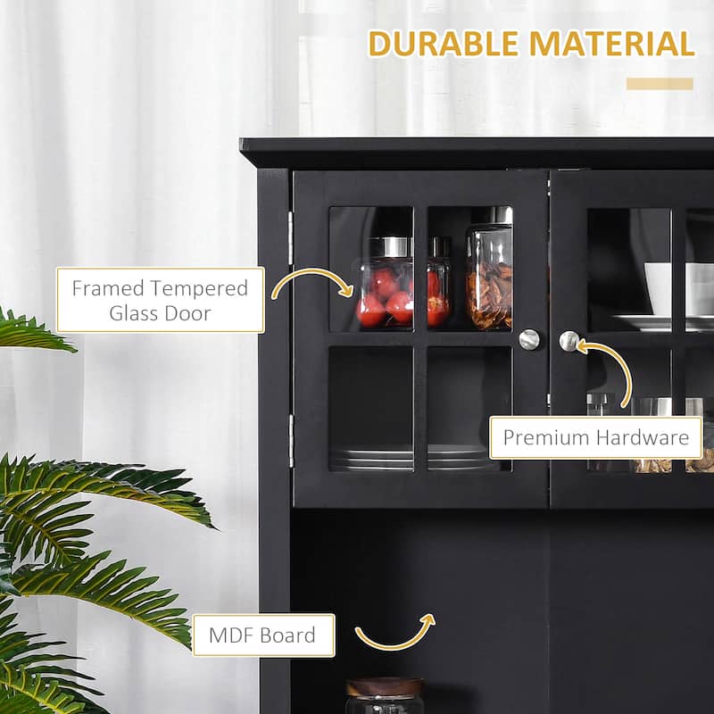 Kitchen Pantry Storage Cabinet with Framed Glass Door Drawer and Microwave Space